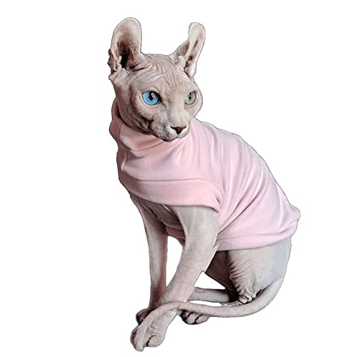 Sphynx Haarlose Katzen-Winterkleidung, weiches elastisches Dralon-Sweatshirt, Katzenkleidung, Pullover, Welpenpullover für Devon, Elf, Cornish, Peterbald, kleine Hunde, Chihuahua, Yorki, Rosa, Größe L von Pavel Korchagin