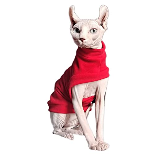 Sphynx Haarlose Katzen-Winterkleidung, weiches elastisches Dralon-Sweatshirt, Katzenkleidung, Pullover, Welpenpullover für Devon, Elf, Cornish, Peterbald, kleine Hunde, Chihuahua, Yorki, Rot, Größe von Pavel Korchagin