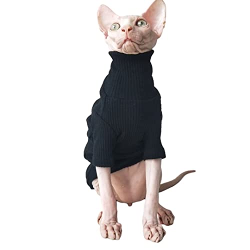 Sphynx haarloser Rollkragenpullover für Katzen und kleine Hunde, weiche Baumwolle, atmungsaktiv, Pullover für Devon Rex Katze, Cornish Rex Katze, Bambino Peterbald, Katze und Elfe (Schwarz, M) von Pavel Korchagin