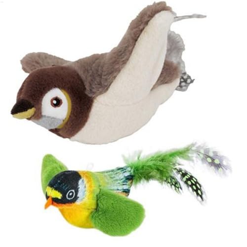 Pavsicgn 2PCS Katzenspielzeug Vogel, Fliegender Vogel Katzenspielzeug, Katzenspielzeug Vogel Flattern, Interaktives Katzenspielzeug Piepsendes Vogelspielzeug Für Katzen(grün Klein, Braun1 Groß) von Pavsicgn