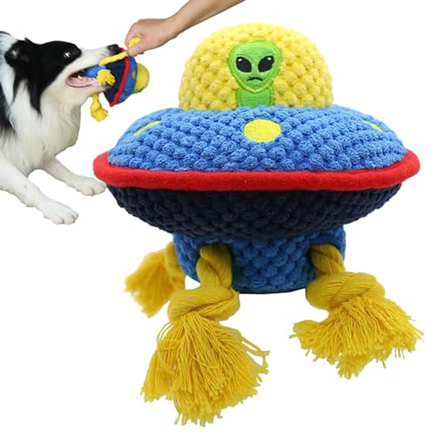 Plüsch-Hundespielzeug, flauschiges Welpenspielzeug | Welpenspielzeug in UFO-Form | Interaktives, robustes, weiches, süßes, lustiges, flauschiges, quietschendes Kauspielzeug für die Interaktion mit Hau von Pavsicgn