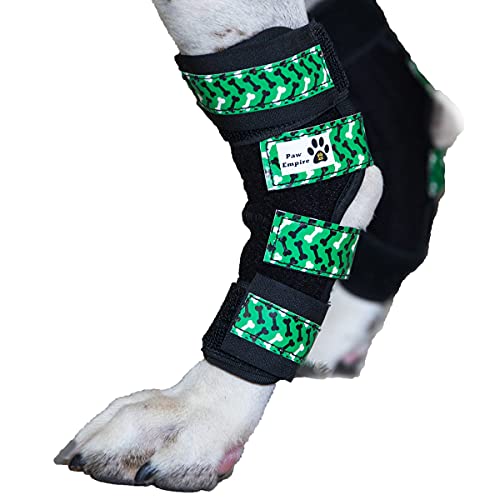 Paw Empire,1 Paar Hundebeinbandagen, ultra-stützend, bequem, doppelte Metallfedern, Hinterbeinbandagen, hilft Verletzungen und Verstauchungen (dunkelgrünes Hundeknochen, mittelgroß) von Paw Empire