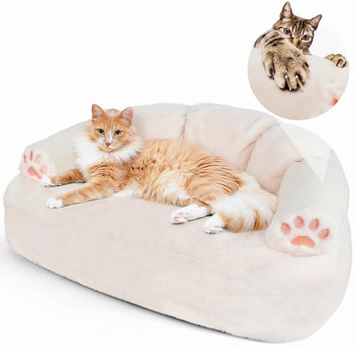 Katzen-Couch-Bett mit Scartcher-Armlehne, flauschiges Haustierbett für kleine Hunde und Katzen bis zu 11,3 kg, Katzenbetten für Indoor-Katzen mit wasserabweisendem Futter, waschbare Hundesofa mit von Paw Libero