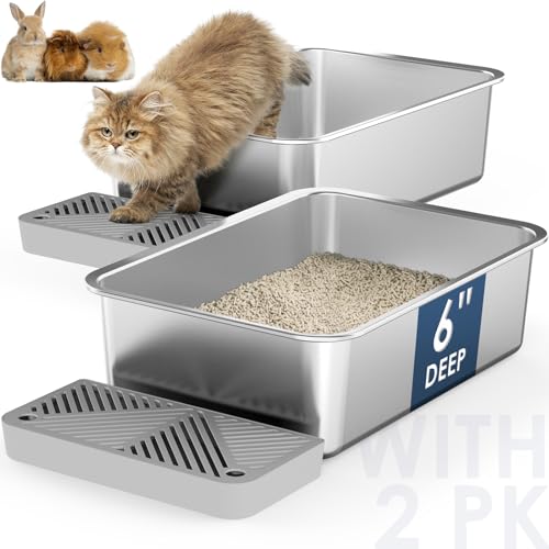 Paw Libero Katzentoilette, 45 x 35,1 x 15,2 cm, Edelstahl, hohe Seite, Metall-Katzentoilette für mehrere Katzen, leicht zu reinigen und geruchskontrollierend, Katzentoilette mit Fußteil, von Paw Libero