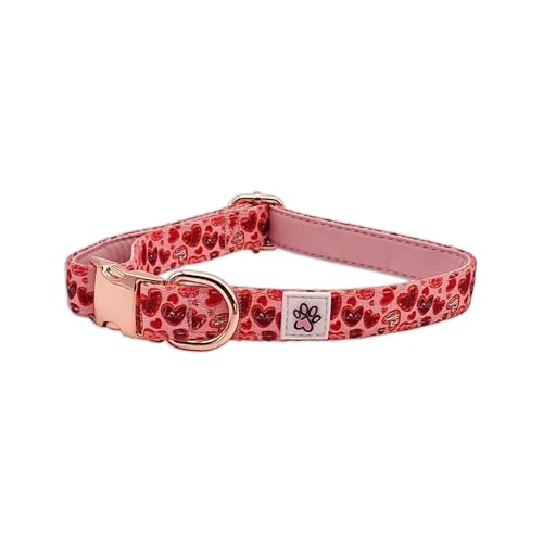 Halsband Für Hunde - Weiches Hundehalsband - Rosa - Rot - Herzen - Valentine - Love at First Bark - Paw My God! - Größe L von Paw My God!