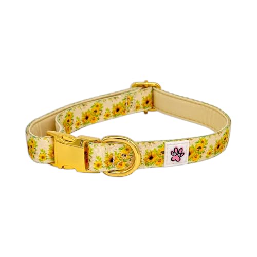 Halsband Für Hunde - Weiches Hundehalsband - Gelb - Sonnenblumen - Vincent Van Dogh - Paw My God! - Größe S von Paw My God!