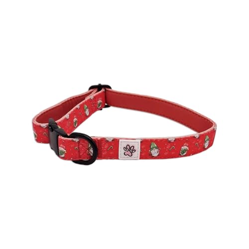 Weihnachten Halsband Für Hunde - Weiches Hundehalsband - Rot - Weihnachtszwerge - Gnomey Glamour - Paw My God! - Größe L von Paw My God!