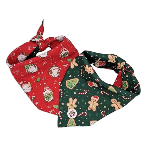 Weihnachten Hundebandana - Beidzeitiges Halstuch/Bandana Für Hunde - Rot - Grün - Weihnachtszwerge - Lebkuchen - Gnomey Glamour - Paw My God! - Größe L von Paw My God!