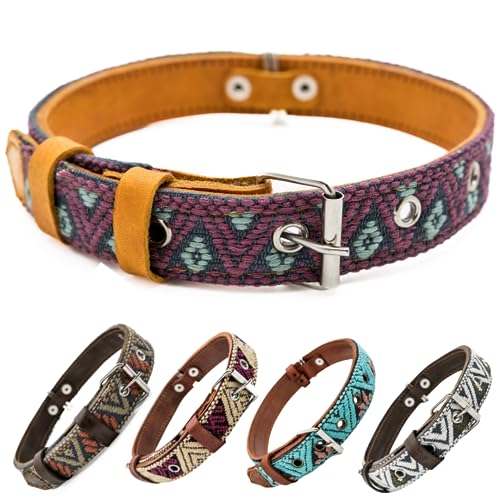 Paw Tribe Western-Hundehalsband, Leder, besticktes Design für kleine, mittelgroße und große Hunde und Welpen, Azteken-Südwesten für Jungen, Mädchen, weibliche und männliche Hunde, Halsband mit Perlen von Paw Tribe