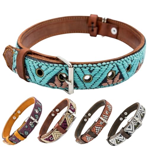 Paw Tribe Western-Hundehalsband, Leder, bestickt, für kleine, mittelgroße und große Hunde und Welpen, Azteken- und Südwesten-Design, Hündinnen und Rüden, Halsband para perros mit Perlen (groß) von Paw Tribe