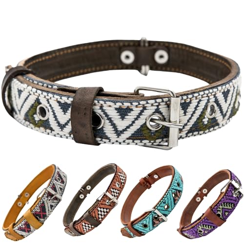 Paw Tribe Western-Hundehalsband, Leder, besticktes Design für kleine, mittelgroße und große Hunde und Welpen, Azteken-Südwesten für Jungen, Mädchen, weibliche und männliche Hunde, Halsband mit Perlen von Paw Tribe