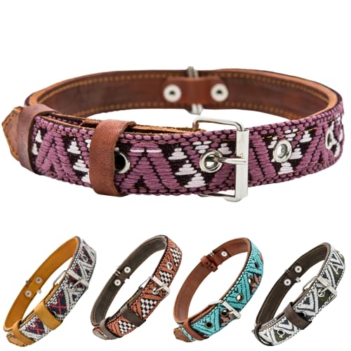 Paw Tribe Western-Hundehalsband, Leder, besticktes Design für kleine, mittelgroße und große Hunde und Welpen, Azteken-Südwesten für Jungen, Mädchen, weibliche und männliche Hunde, Halsband mit Perlen von Paw Tribe