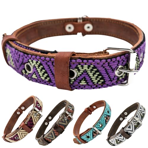 Paw Tribe Western-Hundehalsband, Leder, besticktes Design für kleine, mittelgroße und große Hunde und Welpen, Azteken- und Südwesten, für Jungen und Mädchen, weibliche und männliche Hunde, Halsband von Paw Tribe