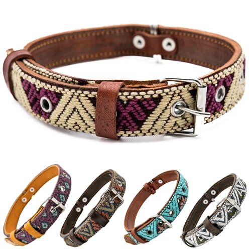 Paw Tribe Western-Hundehalsband, Leder, besticktes Design für kleine, mittelgroße und große Hunde, Welpen, Haustiere, Azteken-Südwesten für Jungen und Mädchen, weibliche und männliche Hunde, Halsband von Paw Tribe