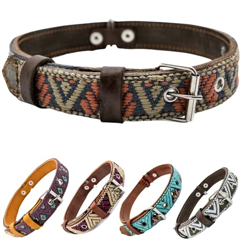 Paw Tribe Western Hundehalsband – Leder bestickt Design für kleine, mittelgroße und große Hunde & Welpen Haustiere – Azteken-Südwest für Jungen und Mädchen weibliche und männliche Hunde – Halsband von Paw Tribe