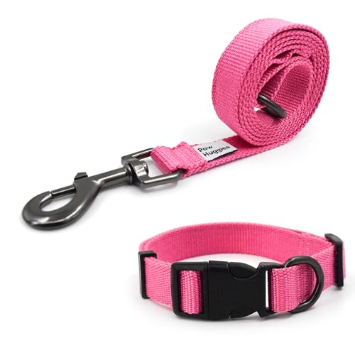 Hundehalsband und Leine, Set für kleine Hunde, weich und atmungsaktiv, aus 90 % Viskose aus Bambus und 10 % Polyester, bequem, hautfreundlich, verstellbare Leine mit Schnellverschluss-Schnalle, Rosa von PawHuggies