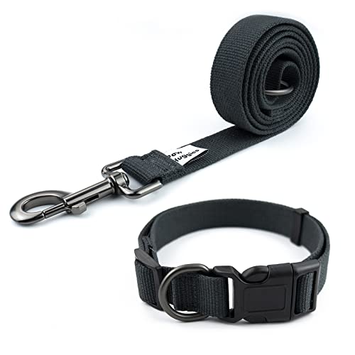 Pawhuggies Hundehalsband-Set aus natürlichem Bambusstoff, verstellbar, langlebig, atmungsaktiv, 120 cm, Griff mit O-Ring, für den täglichen Spaziergang im Freien, Laufen, kleine, mittelgroße und große von PawHuggies