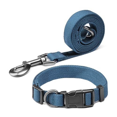 Pawhuggies Hundehalsband und Leine, atmungsaktiv, Bambusfaser, verstellbares Halsband und 122 cm lange Leine, für den täglichen Spaziergang mit großen Hunden, Blau von PawHuggies