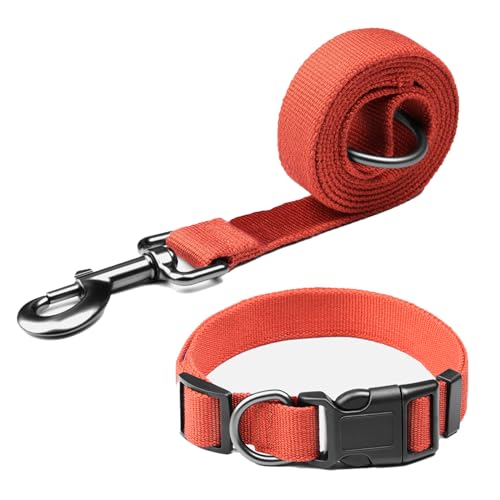 Pawhuggies Hundehalsband und Leine, atmungsaktives Bambusfaser, verstellbares Halsband und 122 cm lange Leine, für mittelgroße Hunde, tägliches Gassigehen, Orange von PawHuggies