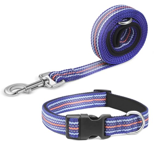 Pawhuggies Reflektierendes Hundehalsband und Leine, Nylon-Leine mit robustem D-Ring aus Stahl, verstellbares Halsband mit Schnellverschluss-Schnalle, 4 Farben passend in Dunkelblau Pawhuggies Reflektierendes Hundehalsband und Leine, Nylon-Leine mit robustem D-Ring aus Stahl, verstellbares Halsband mit Schnellverschluss-Schnalle, 4 Farben passend in Dunkelblau von PawHuggies