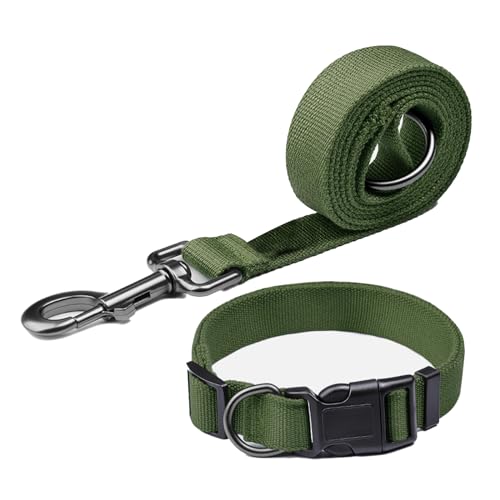 Pawhuggies Set mit Halsband und Leine für Hunde, Grün, verstellbares Halsband aus Bambusfaser, atmungsaktiv, 1,2 m lang, für den täglichen Spaziergang großer Hunde von PawHuggies