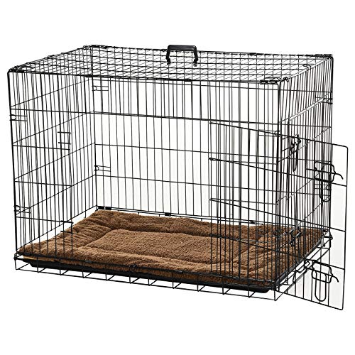 Hundekäfig, Transportbox, klappbar, Stahldraht, 2 Türen, mit Kissen, Griff, 91 L x 61 B x 67 H cm, Schwarz, 33 von PawHut