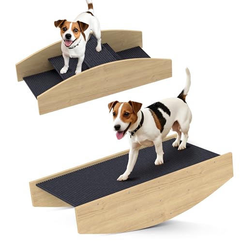 PawHut 2-in-1 Hundewippe, Hunde Agility Wippe aus Holz, Hunde Agilitäts Rampe für kleine, mittelgroße Hunde unter 15 kg, für Balance, Selbstvertrauen, 80 x 39,5 x 20 cm Naturholz von PawHut