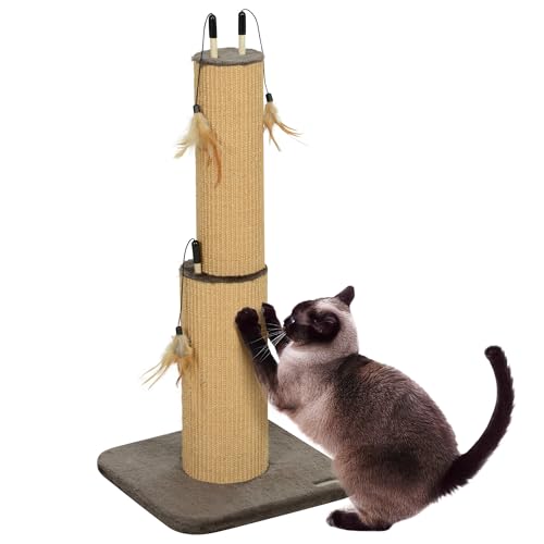 PawHut 2-in-1 Kratzstamm, 78cm Kratzsäule, Jute-Katzenkratzbaum mit Feder, Kratzbaum für Katzen, Katzen Kratzmöbel, Indoor, Braun von PawHut