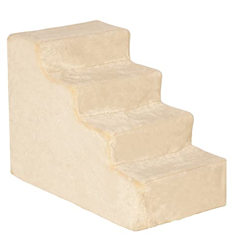 PawHut 4 Step 2 in 1 Haustierleiter mit abnehmbarem und waschbarem Bezug Hunde Katzen Kratzleiter für Bett Sofa Belastung 30 kg 60x35x44 cm Beige von PawHut