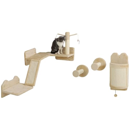 PawHut 4-Stück Katze Kratzwand Katze Kratzbaum Sisal Katze Kratzbaum Sisal Katze Kratzbaum Sprungbrett Spielzeug Ball Beige von PawHut