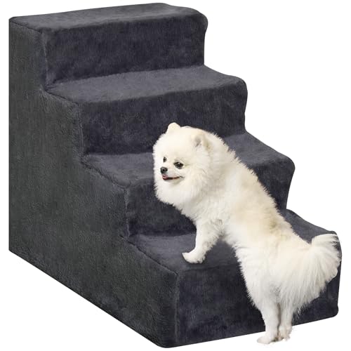 PawHut 4-stufige Hundetreppe Haustierleiter mit abnehmbarem und waschbarem Bezug für Sofabett 60x35x44 cm Dunkelgrau von PawHut