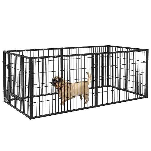 PawHut 6-Panel Hundepark Hundeauslauf Hundeauslauf Verstellbare Breite Hundezaun mit Stahlrahmen 82,5-150x79x61 cm Schwarz von PawHut