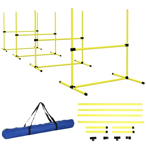 PawHut Agility Hürdenset Slalom Stangen Hunde Training Set 4 x Hürden, Kunststoff, Gelb, 99x65x94cm von PawHut