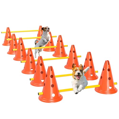 PawHut Agility Set Hunde 6-teiliges Agility-Ausrüstung für Hundetraining Steckhürdenset mit 12 Kegel 6 höhenverstellbar Hürden Tragetasche Trainingszubehör Koordinationstraining für Spiele Training von PawHut