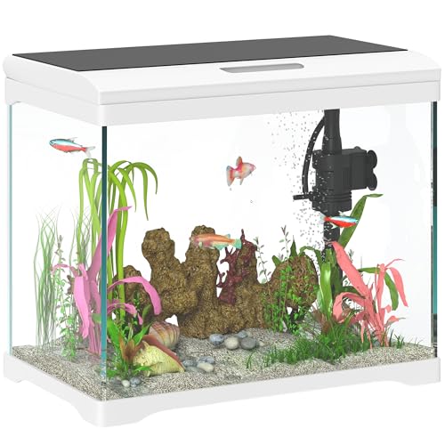 PawHut Aquarium mit LED-Beleuchtung, Filtersystem, 17L Fischtank, Tropenfischaquarium mit Wasserpumpe Weiß von PawHut