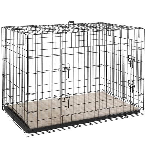 PawHut Cage Faltbare Transportkiste für Hunde Griff, abnehmbares Tablett, mitgeliefertes Kissen 105 x 70 x 75 cm schwarz von PawHut