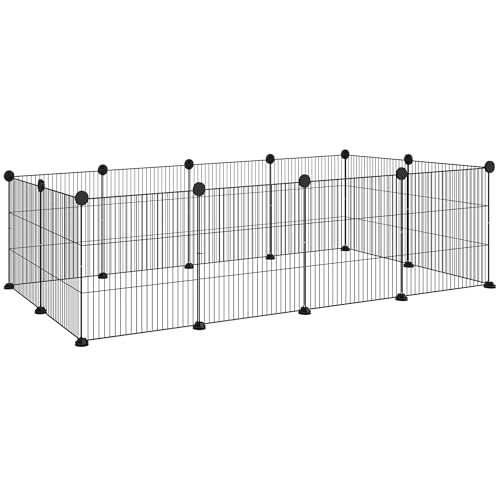 PawHut Cage Laufstall Haustiergehege L140 x B 70 x H 35 cm abgerundete Kanten Stahldraht schwarz von PawHut