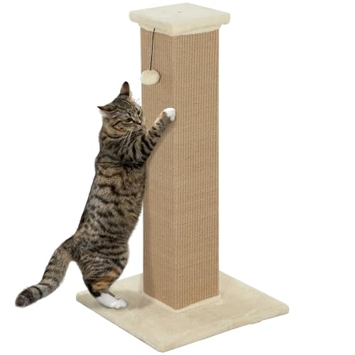 PawHut Cat Scratching Post Katzenkratzbaum Höhe 81 cm Katzenkratzbaum mit Jutepfosten und hängendem Ball 41x41x81 cm Beige von PawHut