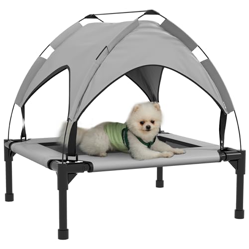 PawHut Erhöhtes Hundebett, Camp für Hunde, Velum aus Taffetas, Hundebett, mikroperforiertes Textilene-Gewebe + Transporttasche inklusive, einfach zu montieren, 76 x 61 x 69,5 cm, grau von PawHut