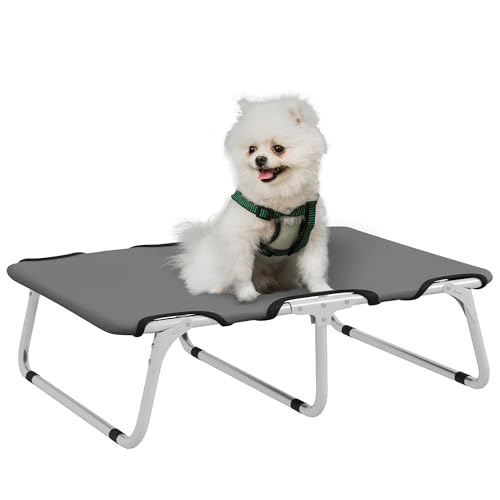 PawHut Erhöhtes Hundebett, Outdoor Haustierbett, Hundeliege für kleine Hunde bis 10 kg, Oxford, Grau 71 x 58 x 20 cm von PawHut