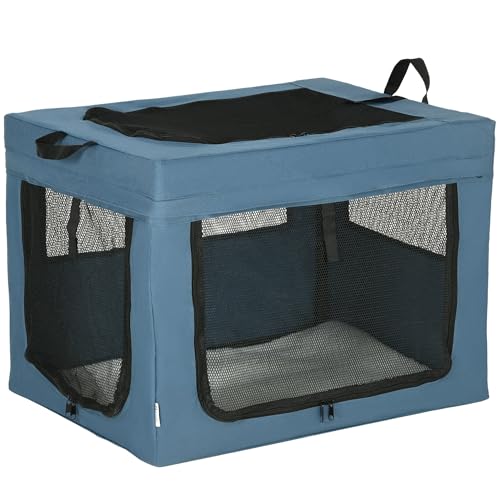 PawHut Faltbare Transporttasche für Haustiere, mit Griff, Öffnung oben, Netzstoff, 69 x 51 x 51 cm, Blau / Schwarz von PawHut