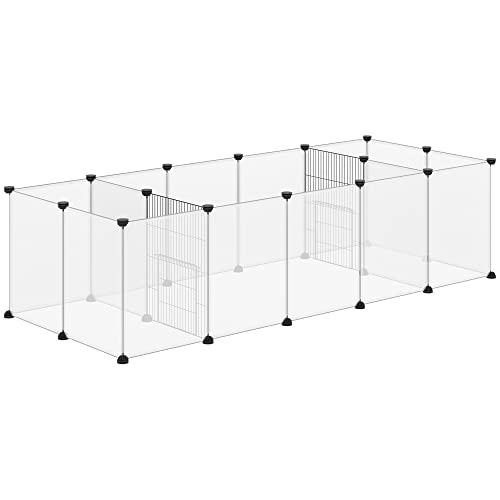 PawHut Freigehege, DIY Kleintiergehege, Meerschweinchen Gehege, Erweiterbarer Auslauf für Kleintiere, mit 18 Platten, Stahl, PP-Harzplatte, 175 x 70 x 45 cm, Weiß von PawHut