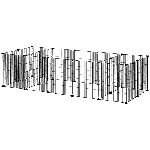 PawHut Freigehege Meerschweinchen Gehege, Kleintiergehege, Freilaufgehege mit 18 Platten, DIY Kleintierkäfig aus Stahlgitter, für Indoor, Outdoor, 175 x 70 x 45 cm, Schwarz von PawHut