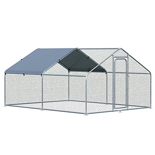 PawHut Galvanisierter Metall-Hühnerstall für draußen mit wasserdichtem Oxford-Gewebebezug 3x4x2 m, Silber von PawHut