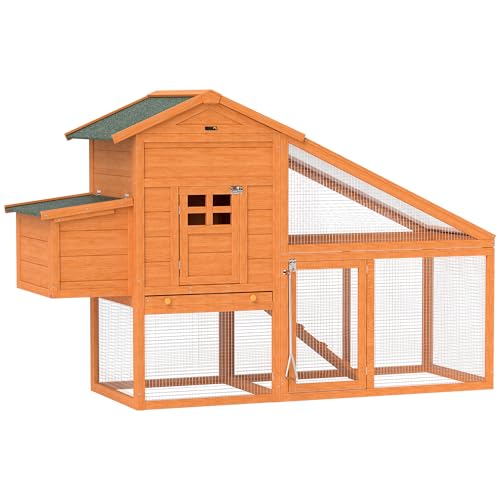 PawHut Gartenhühnerstall für 1-2 Hühner mit Brutraum, Haus und Freiraum, Hühnerstall aus Fichtenholz und Metall, 179x67x115 cm, Orange von PawHut