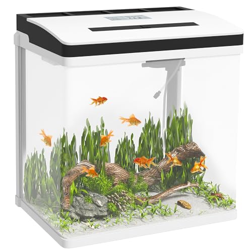 PawHut Glasaquarium mit Filter, Abdeckung und LED-Licht für Fische, Inhalt 28L, 38 x 26 x 39,5 cm, weiß von PawHut