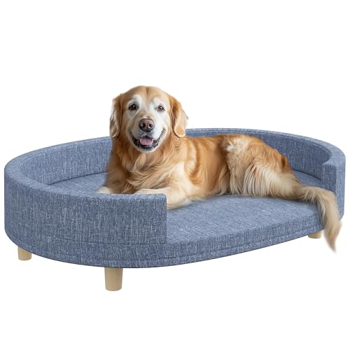 PawHut Großes Hundesofa Haustiersofa mit abnehmbarem Kissen waschbarem Bezug und Holzbeinen Belastung 30 kg Indoor 100x70x25 cm Blau von PawHut