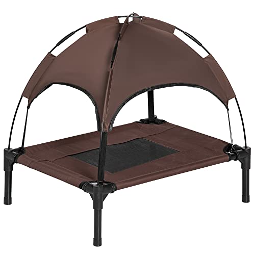 PawHut Erhöhtes Hundebett mit Baldachin, Haustierbett, Hundeliege outdoor mit Dach, Atmungsaktiv, Taftstoff für Camping Kaffee 61 x 46 x 62 cm von PawHut