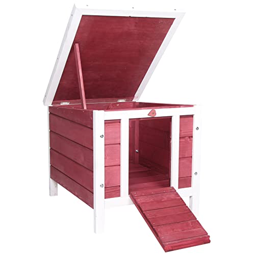 PawHut Holzhütte Outdoor-Käfig Kleintierstall für Nager mit klappbarem Asphaltdach und rutschfester Rampe 42x51x43 cm Rot von PawHut