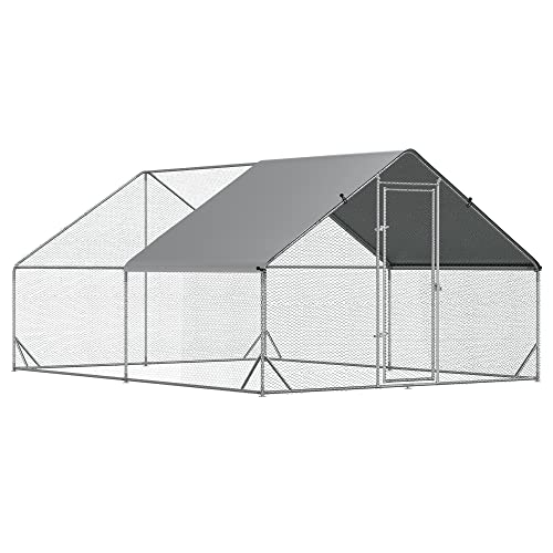 PawHut Hühnerstall Freilaufgehege XXL Outdoor Geflügelstall mit Schatten Dach Schloss Freigehege für 8-12 Hühner Ente Kaninchen Stahl 3 x 4 x 2 m von PawHut